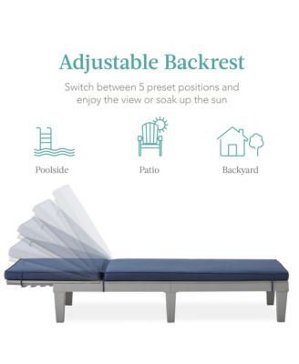 Outdoor Lounge Chair, Resin Patio Chaise Lounger w/ Seat Cushion, 5 Positions