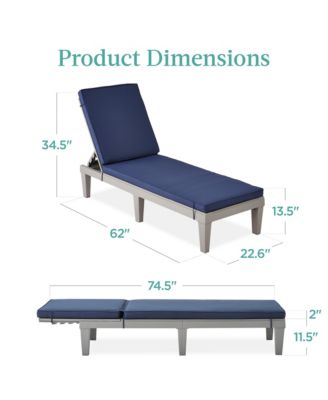 Outdoor Lounge Chair, Resin Patio Chaise Lounger w/ Seat Cushion, 5 Positions