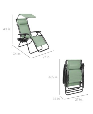Folding Zero Gravity Recliner Patio Lounge Chair w/ Canopy Shade, Headrest, Tray