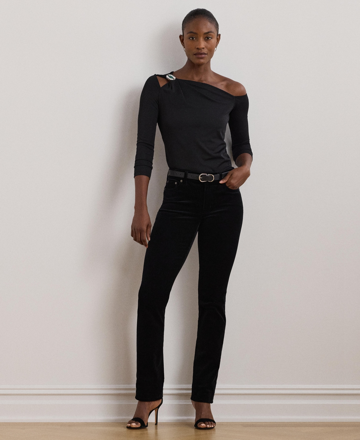 Lauren Ralph Lauren Women's Embellished Jersey One-Shoulder Top