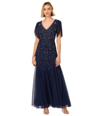 Adrianna Papell blue hotsell lace gown beaded banding