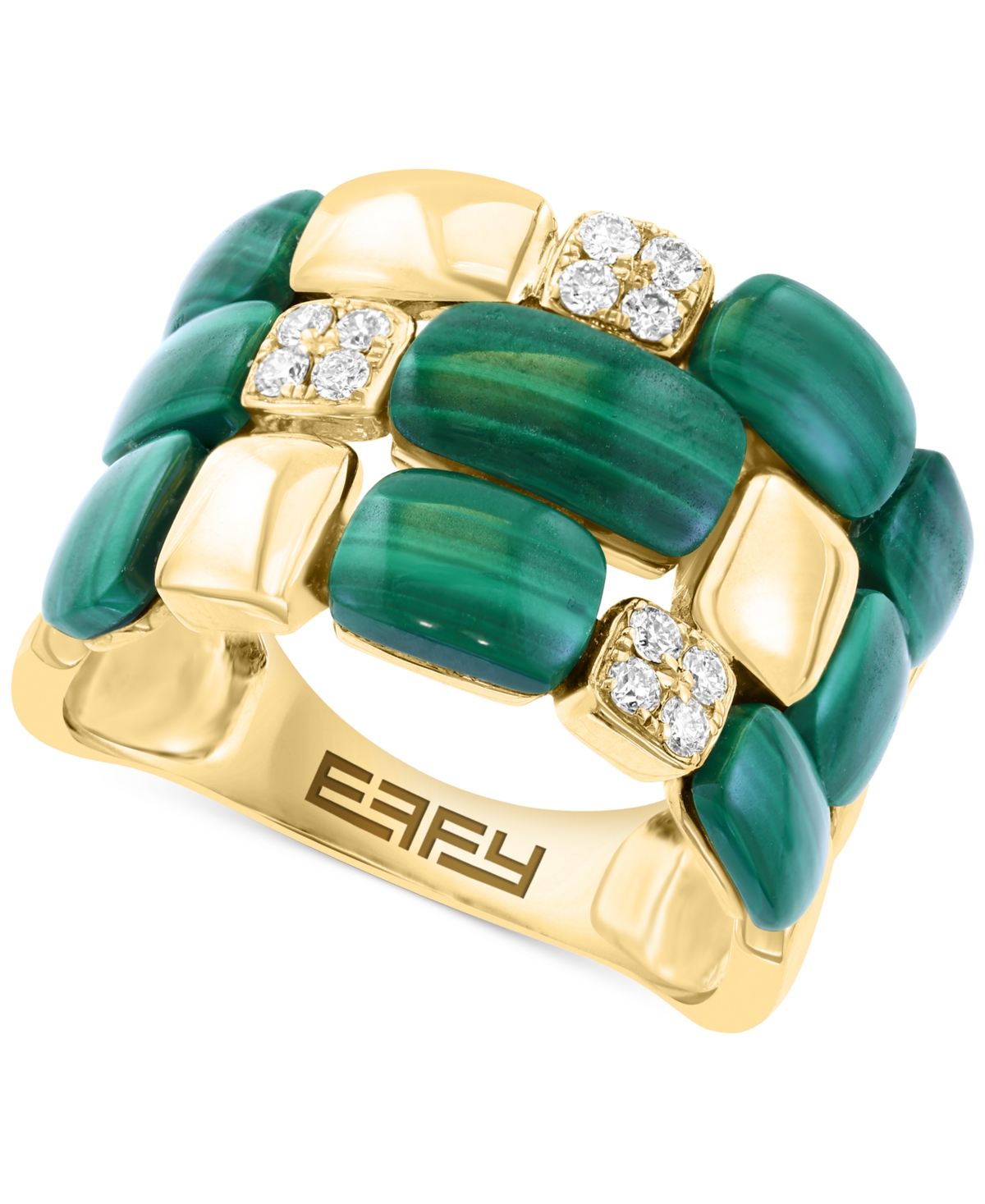 Effy Collection Effy Malachite & Diamond (1/5 Ct. T.w.) Triple Row Statement Ring In 14k Gold In Malachite