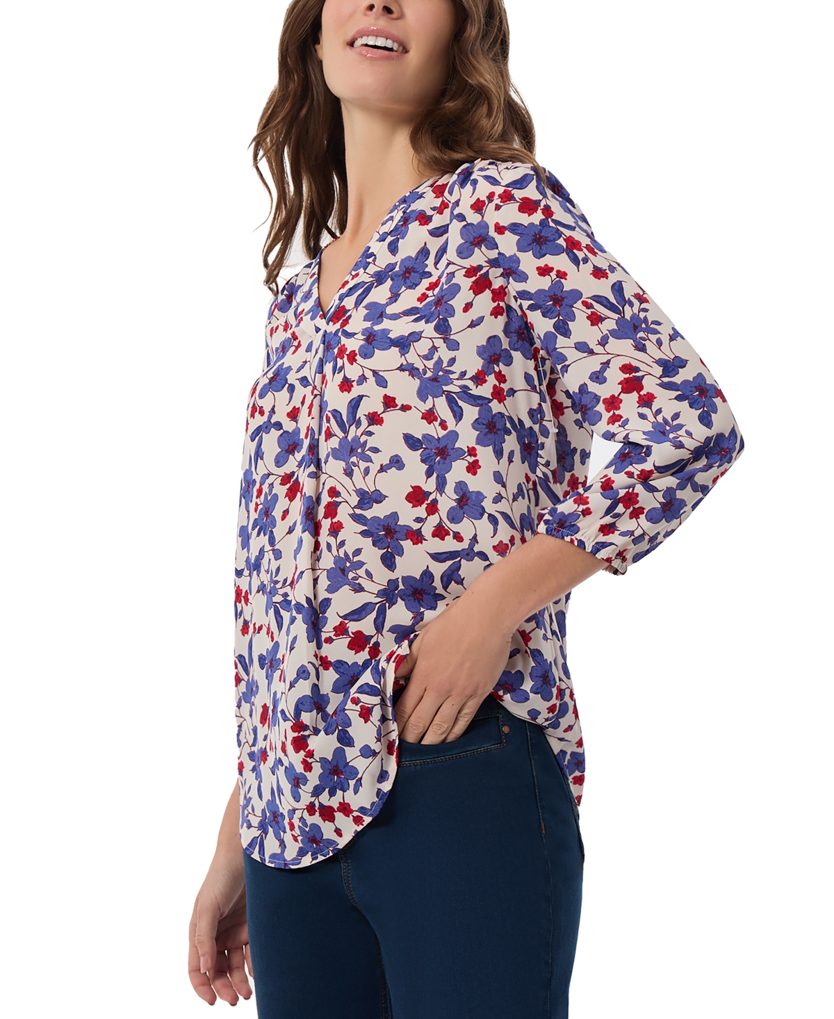 Jones New York Women's Printed V-Neck 3/4-Sleeve Tunic