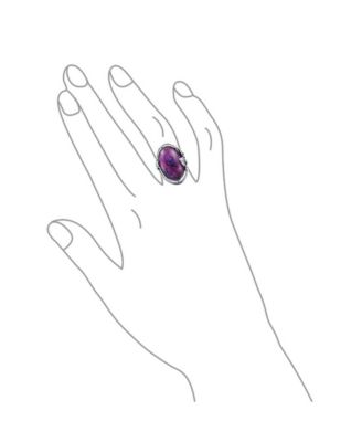 Large Dome Oval Cabochon Bezel Leaf Set Blue Purple Natural Turquoise Western Statement Ring Oxidized .925 Sterling Silver