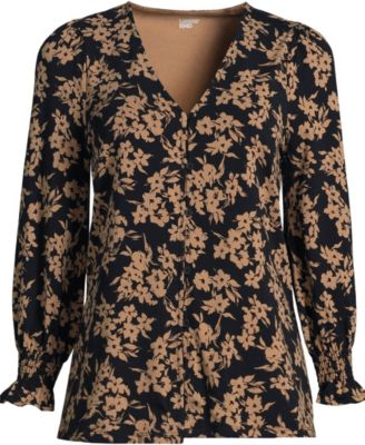 Women's 3/4 Sleeve Lightweight Jersey Button Front Top