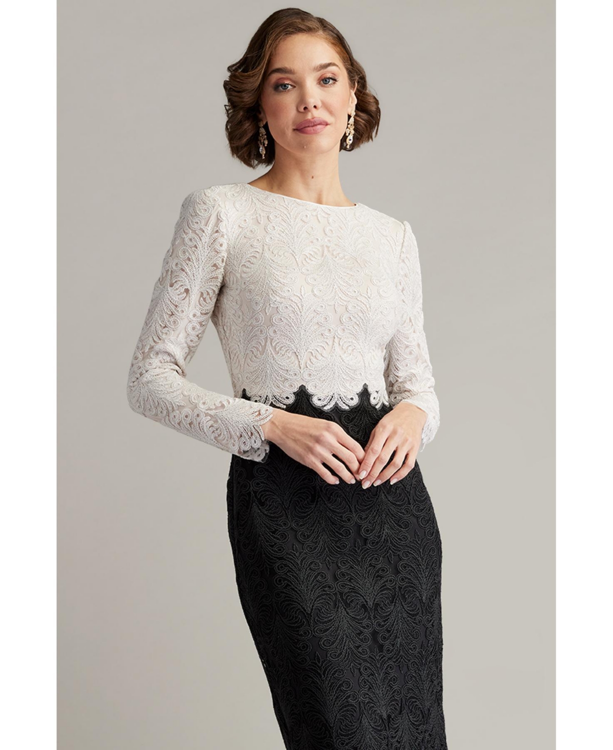 Tadashi Shoji Women's Alford Reverse V-Neck Embroidered Tulle Dress - Bk/iv