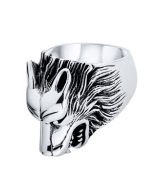 Hunter Animal Norse Viking Warrior Signet Fierce Roaring Wolf Head Ring Oxidized .925 Sterling Silver