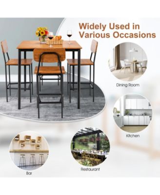 5-Piece Industrial Dining Table Set with Counter Height Table and 4 Bar Stools-Walnut
