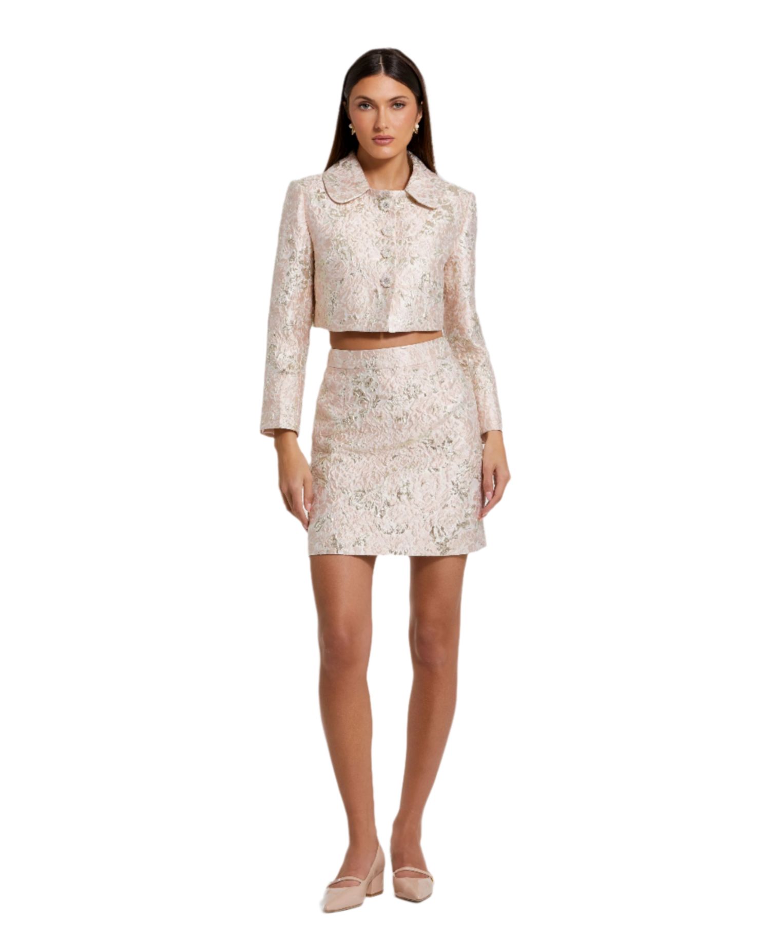 Women's Pearl Button Brocade Cropped Jacket
