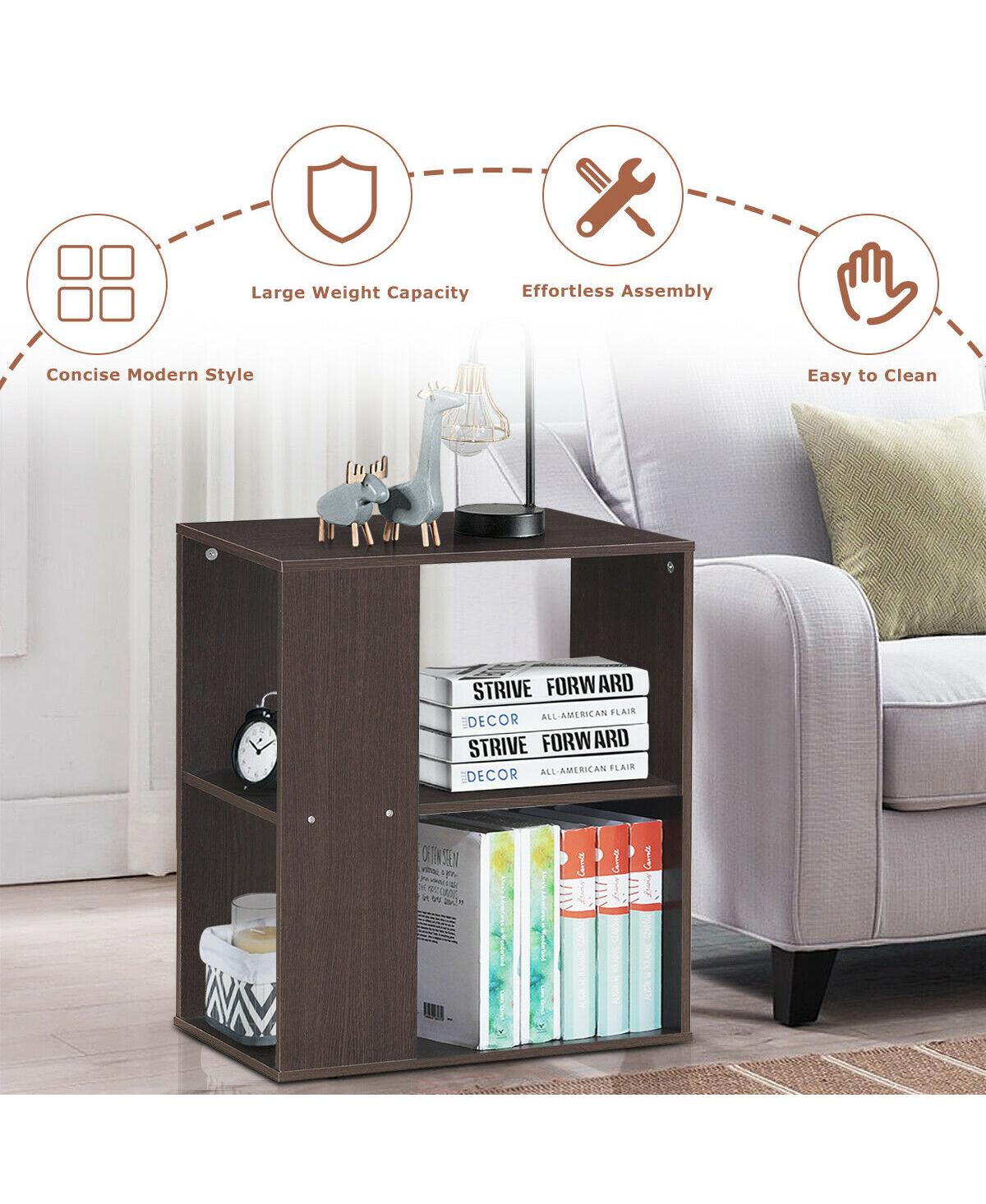 Gymax 2pcs 2-Tier Side Sofa End Table Bedside Nightstand Table- Brown