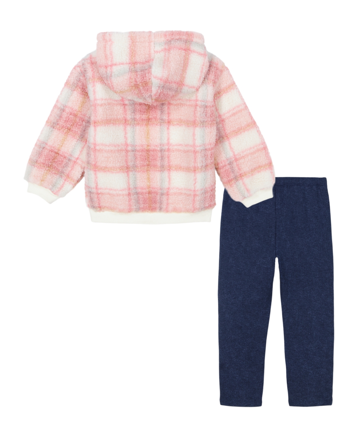 Tommy Hilfiger Toddler and Little Girls Plaid Hooded Semi-Zip Pullover and Jegging Outfit, 2-Piece Set -Medium Wash