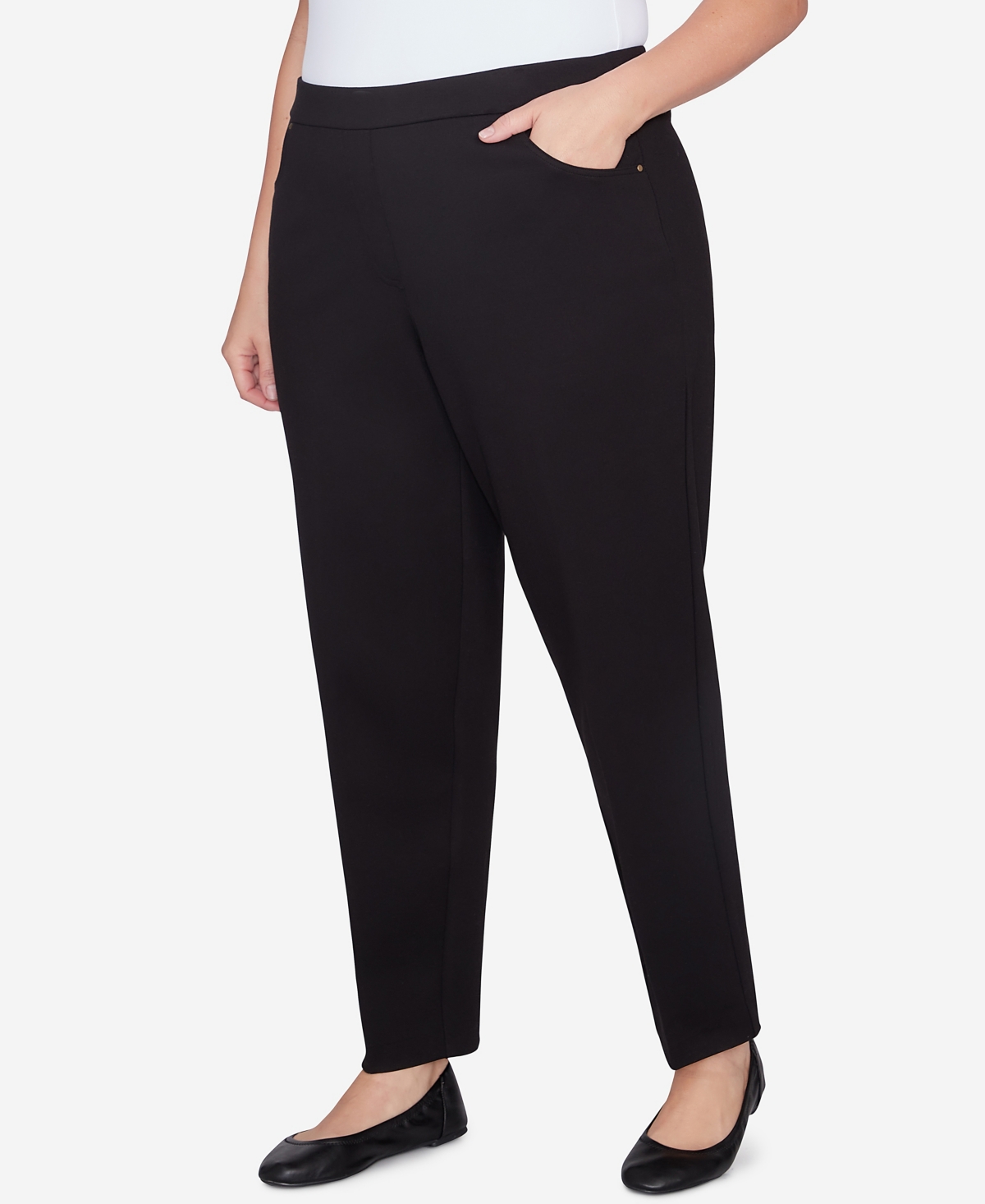 Alfred Dunner Plus Size Rue Rivoli Elastic Waist Front Pocket Average Length Pants