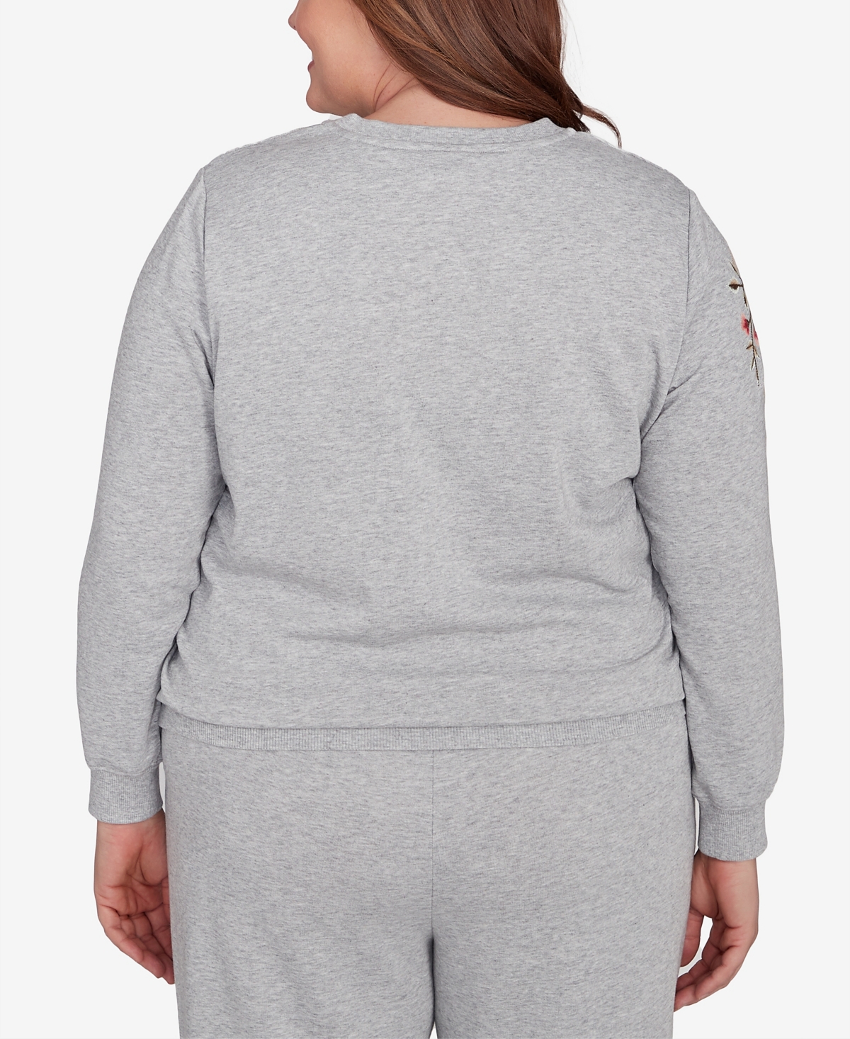 Alfred Dunner Plus Size Casual Fridays Floral Embroidered Long Sleeve Top