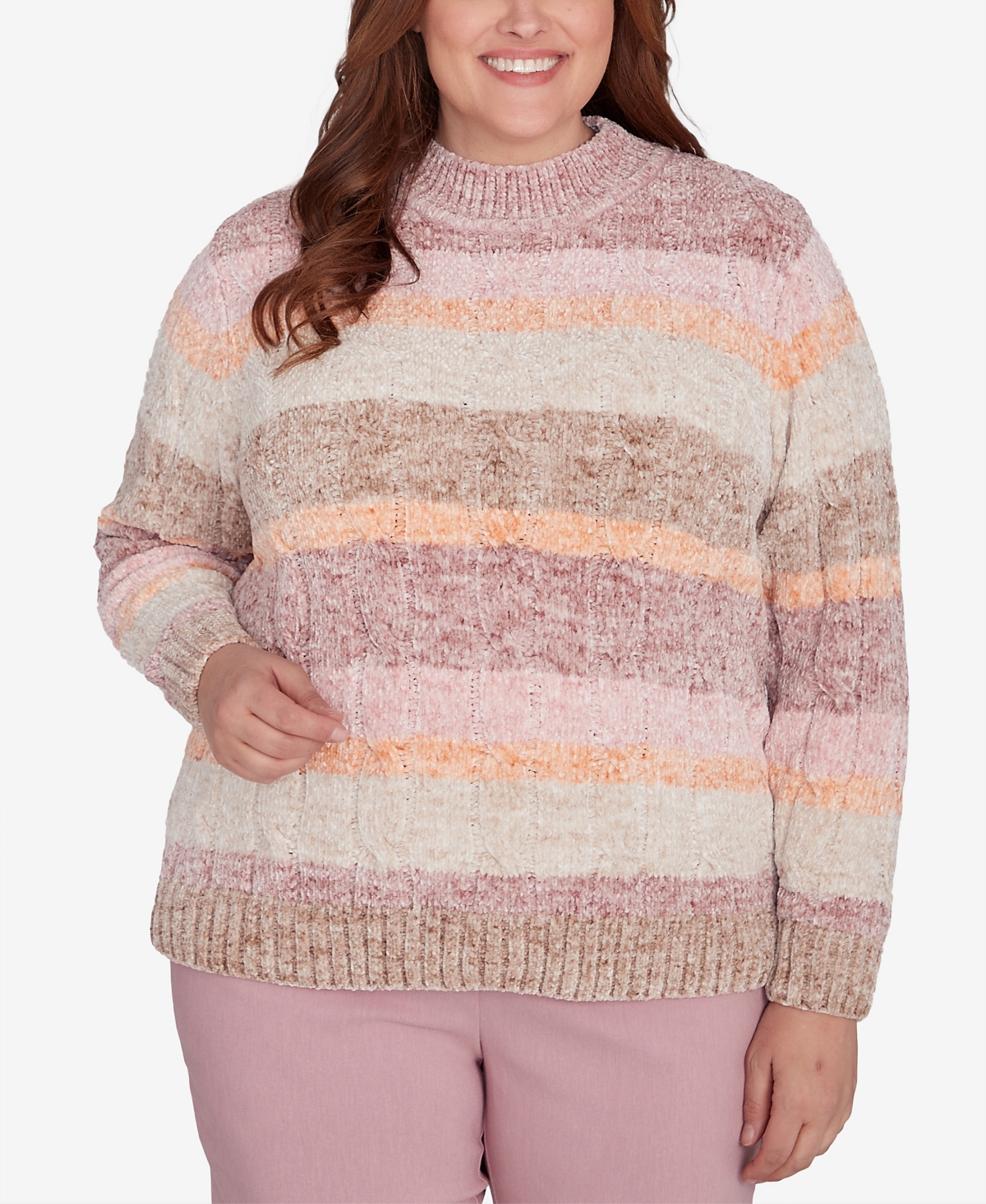 Alfred Dunner Plus Size Telluride Chenille Spray Dyed Stripe Sweater In Neutral Multi