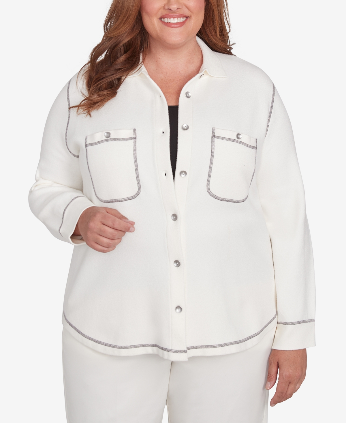 Alfred Dunner Plus Size Copenhagen Button Up Shirt Jacket In Winter White