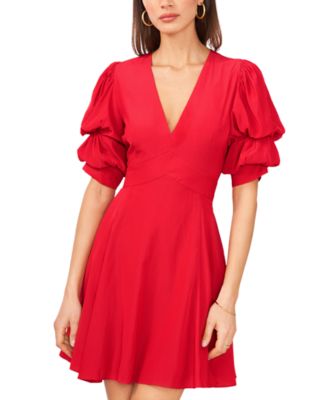 1.STATE - Women's Tiered Bubble-Sleeve V-Neck Mini Dress