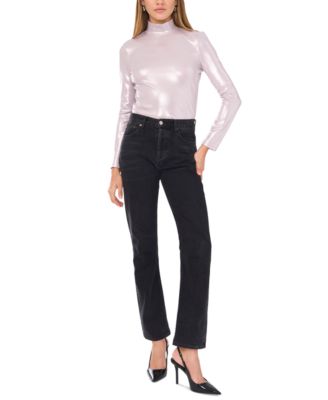 Women's High-Neck Long-Sleeve Metallic Top