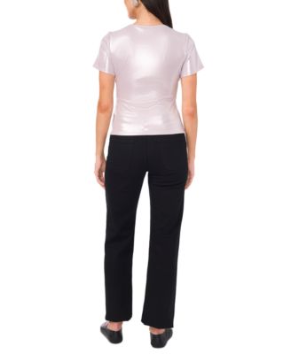 Women's Short Sleeve Crew Neck Metallic T-Shirt