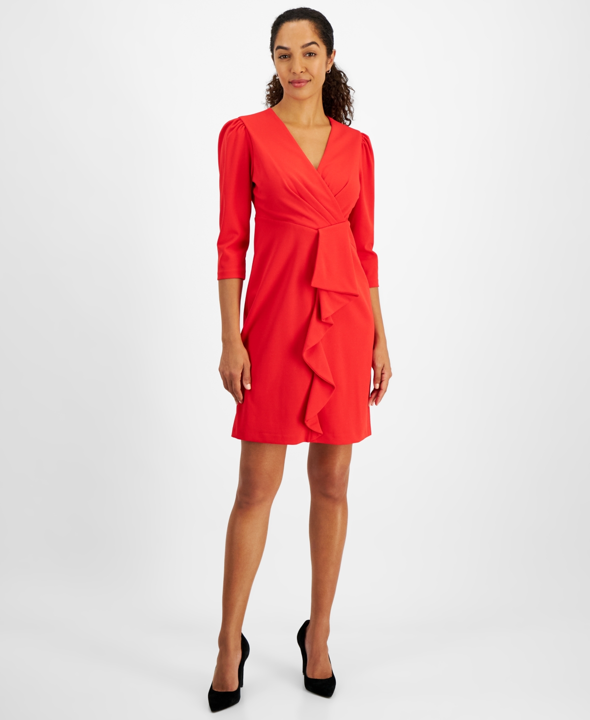 Julia Jordan Cascade Ruffle Crepe Sheath Dress In Spring Red