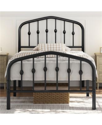 Modern Twin Size Metal Bed Frame with Arched Headboard and Footboard/Spacious Underbed Storage Space/Heavy Duty Slat Support Black