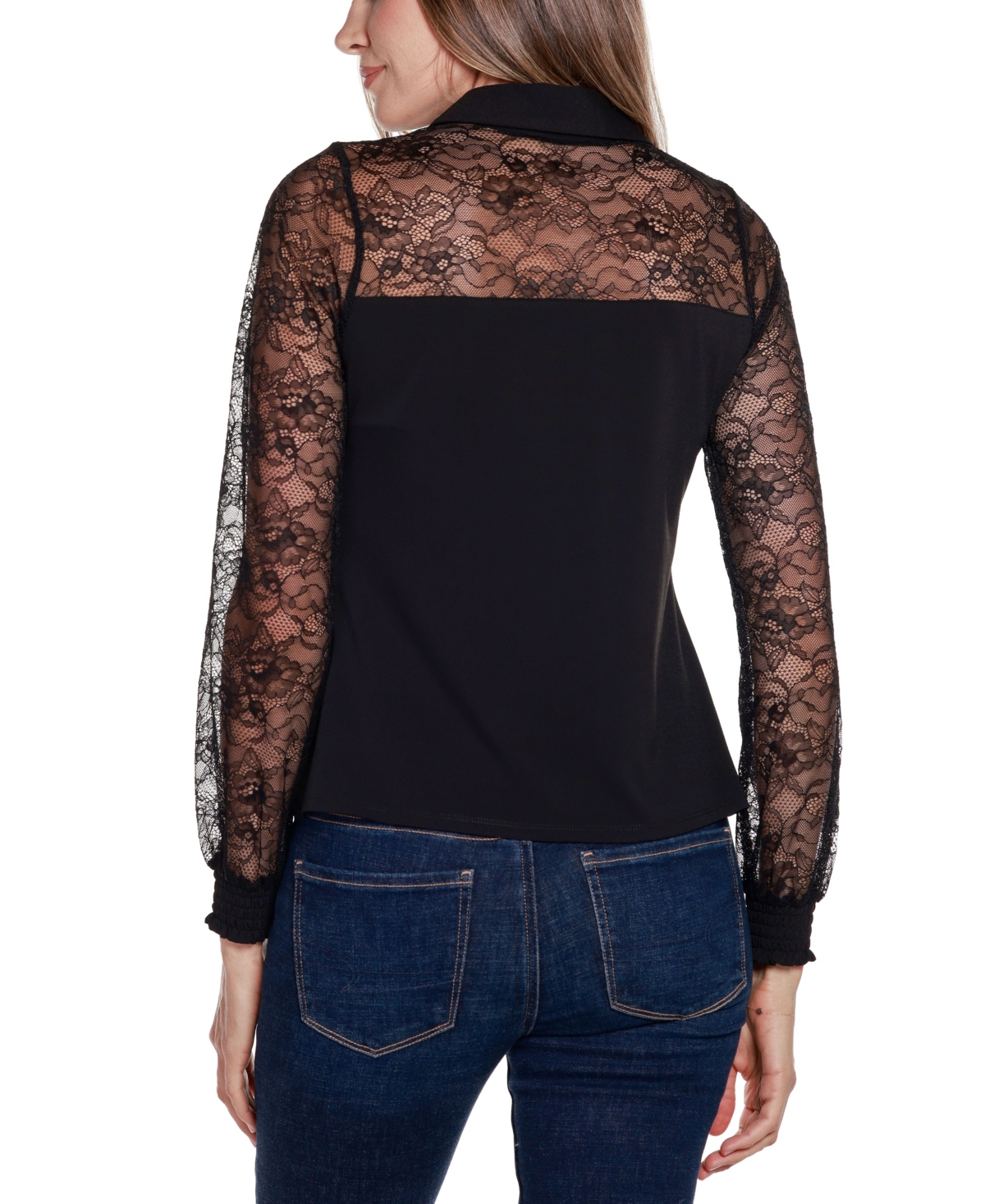 Belldini Women'sLabel Lace Inset Knit Blouse - Black