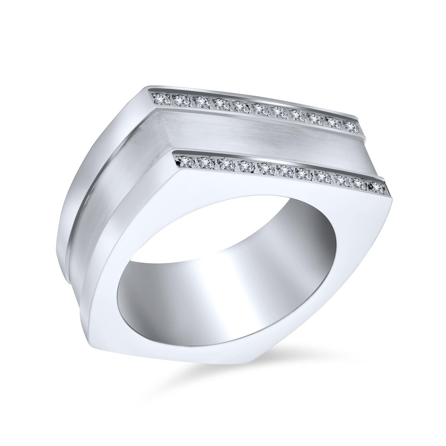 Greek Key Geometric Pave CZ Accent Cubic Zirconia Cross Mens Rectangle Signet Statement Band Ring For Men Stainless Steel