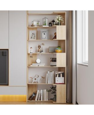 7-Shelves Accent Bookcase, Open Back Bookshelf, Corner Bookcase