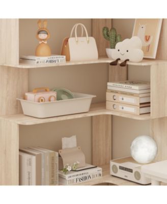 7-Shelves Accent Bookcase, Open Back Bookshelf, Corner Bookcase
