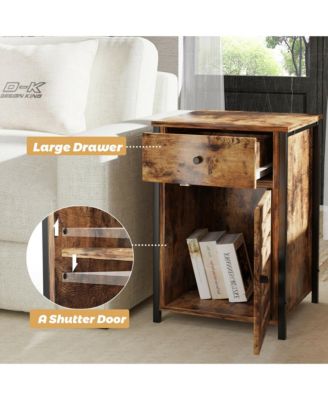 Nightstand with Drawer Cabinet Adjustable Shelf Industrial Side Table Rustic