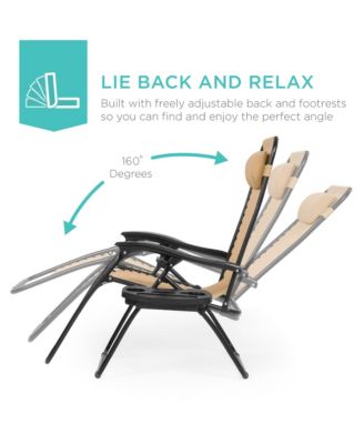 Set of 2 Zero Gravity Lounge Chair Recliners for Patio, Pool w/ Cup Holder Tray