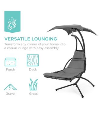 Hanging Curved Chaise Lounge Chair Swing for Backyard, Patio w/ Pillow, Shade, Stand