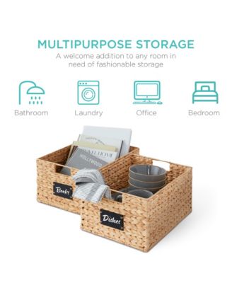 Set of 2 16in Woven Water Hyacinth Pantry Baskets w/ Chalkboard Label, Chalk Marker