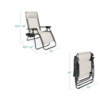 Set of 2 Zero Gravity Lounge Chair Recliners for Patio, Pool w/ Cup Holder Tray