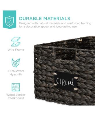 Set of 2 16in Woven Water Hyacinth Pantry Baskets w/ Chalkboard Label, Chalk Marker