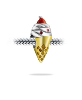 Multi Color Ice Cream Cone Charm Bead Two Tone 14K Gold Plated .925 Sterling Silver Fits European Bracelet
