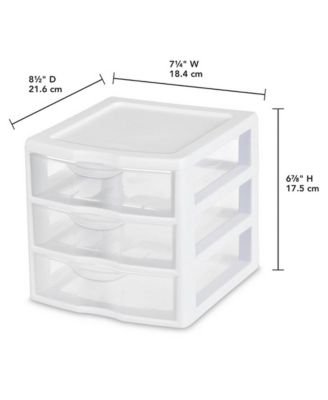 ClearView Plastic Small 3 Drawer Desktop Storage Unit, White, 6 Pack