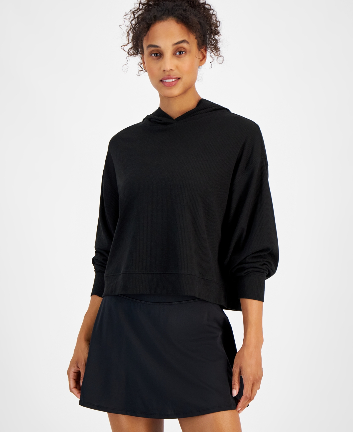 Women's Ribbed Drop-Shoulder Hoodie, Created for Macy's - Winter White