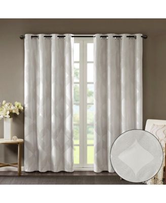 Bentley Ogee Knitted Jacquard Total blackout curtains for bedroom, Silver grommet top fit up to 1.25 inches rod Single Curtain Panel for Living Room, Width 50 length 95 inches, Pitch Black Ambiance Ivory Window Panel