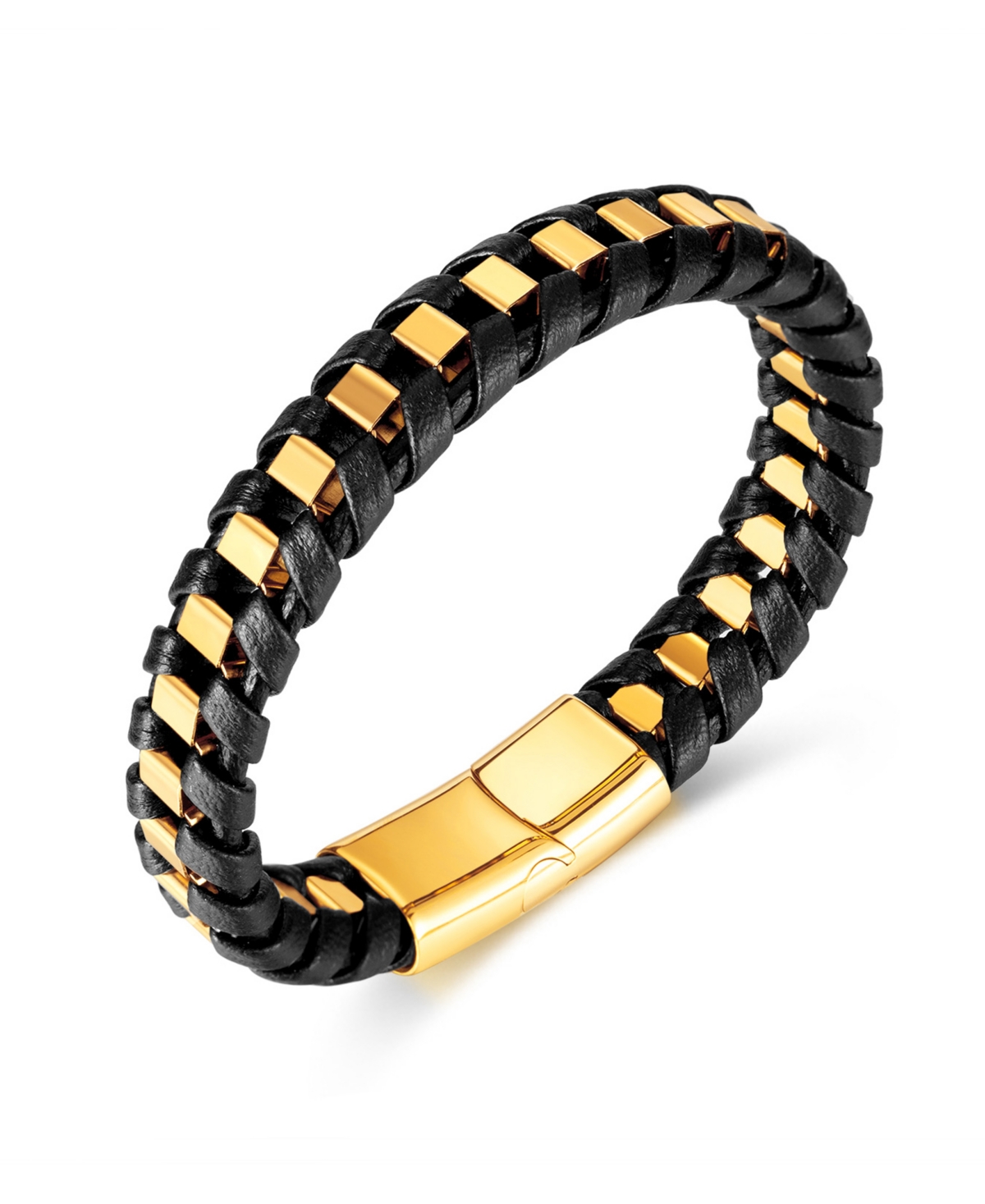 Gold Chain Wrapped Leather Stainless Steel Bracelet - Black/Gold