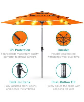 10ft 3-Tier Solar Patio Umbrella w/ 24 LED Lights, Tilt Adjustment, Easy Crank