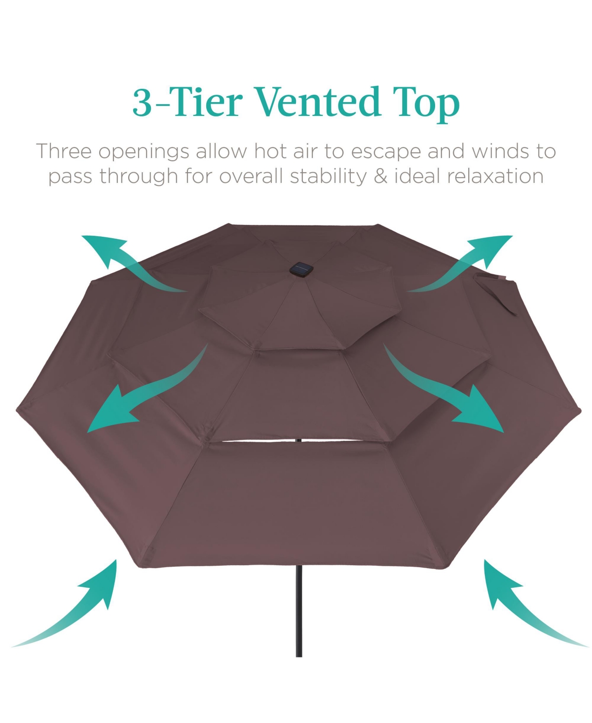 Best Choice Products 3-Tier Solar Patio Umbrella w/ 24 Led Lights, Tilt Adjustment, Easy Crank