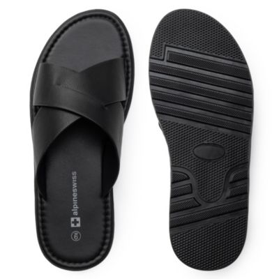 Men's Hugo Faux Leather Slide Sandals Indoor Outdoor Anti-Slip Shoe Cross Strap Design Flip Flops