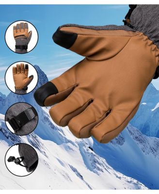 Men's Waterproof Snow Gloves Zipper Pockets Winter Sport Mittens