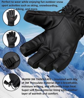 Men's Waterproof Snow Gloves Zipper Pockets Winter Sport Mittens