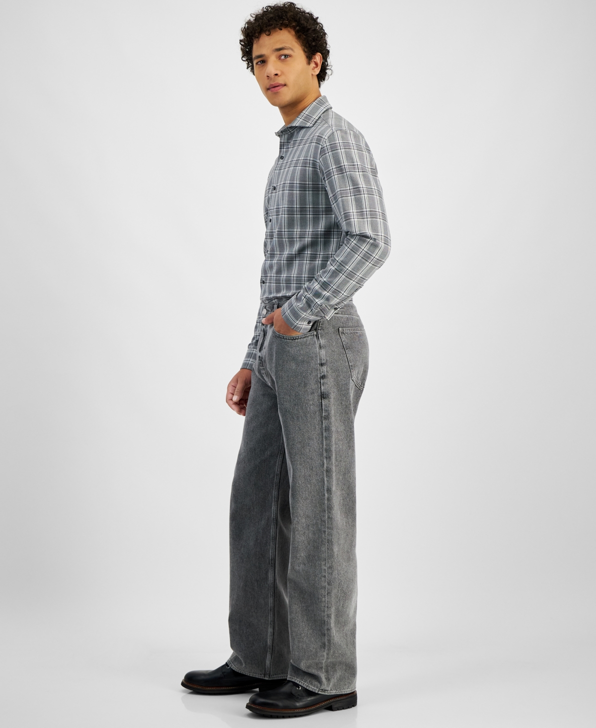 MICHAEL KORS MEN'S GRAY ARDEN STRAIGHT-FIT WIDE-LEG JEANS 