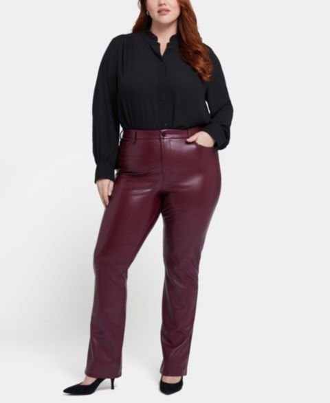 Женские брюки NYDJ Plus Size Artificial Leather Marilyn Straight, цвет: Tavern
