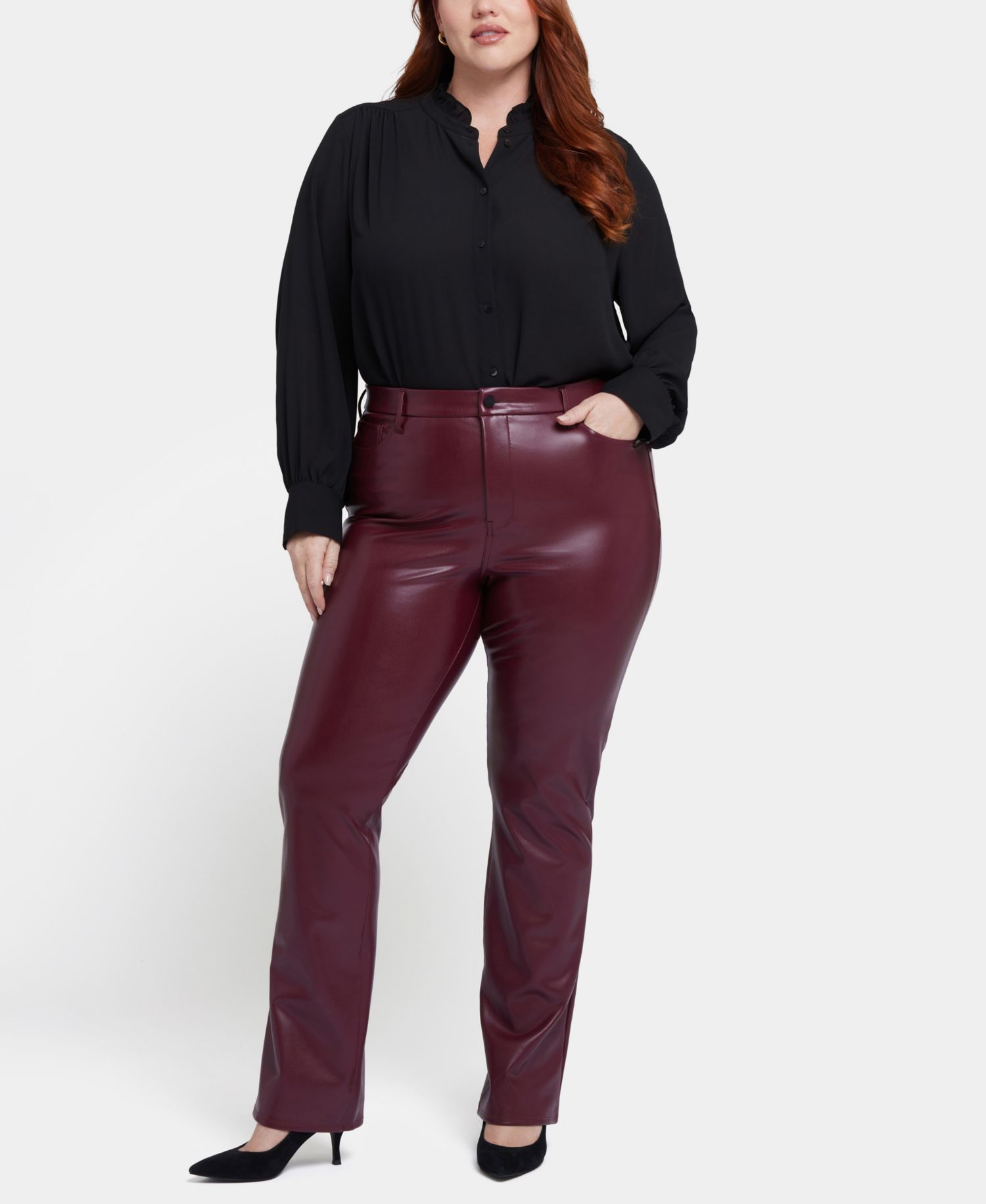 Plus Size Artificial Leather Marilyn Straight Pants