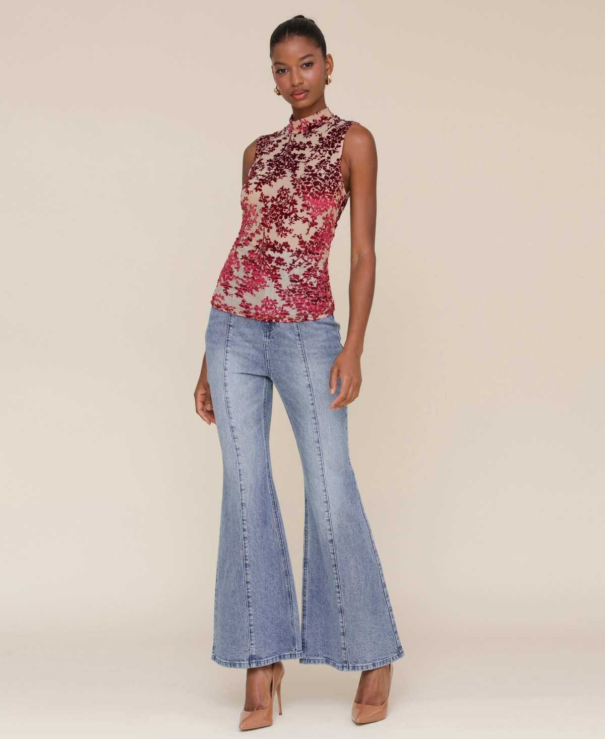 Avec Les Filles Women's Sleeveless Floral-Mesh Top -Gold