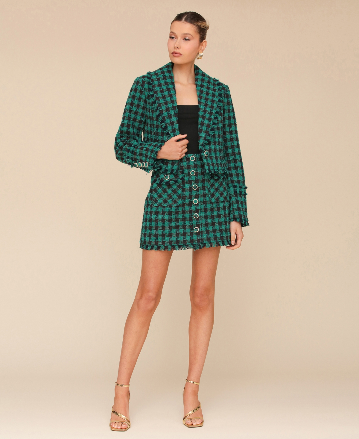 Avec Les Filles Women's Fringe Shawl-Collar Crop Jacket