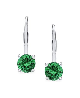 Traditional Round 1CT CZ Solitaire Drop Earrings Gold Plated .925 Sterling Silver Lever back